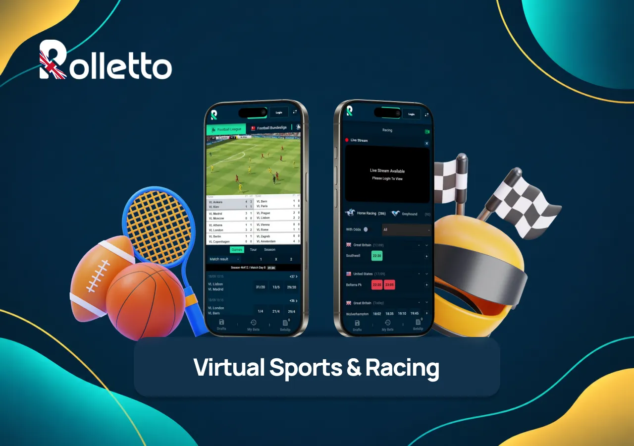 Virtual sports and racing games at Rolletto